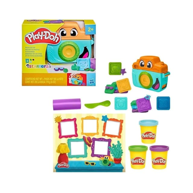 PlayDoh Kit Inicial Fotos Divertidas, conjunto de massinha com 3 potes de massa de modelar e acessórios, brinquedos criativos para crianças acima de 2 anos, presente